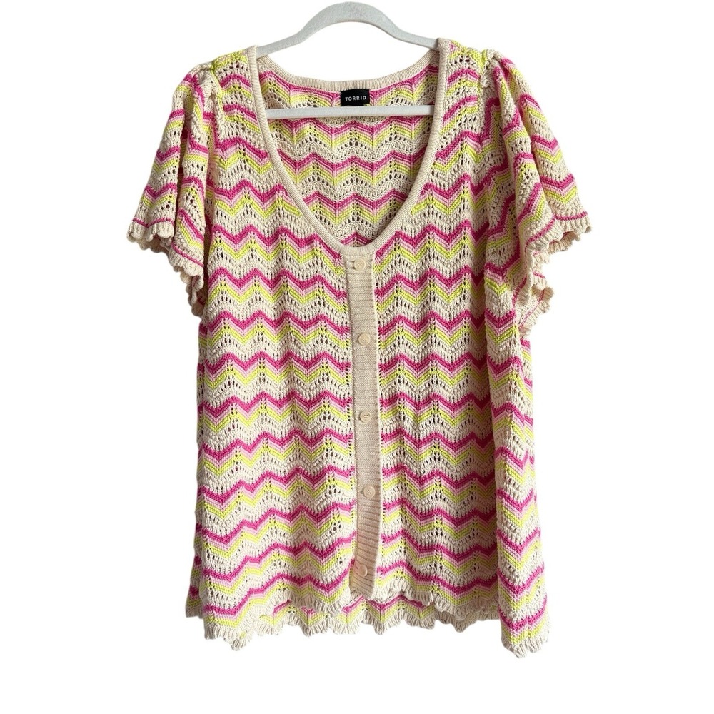 Torrid Pink Crochet Pointelle Pullover Flutter Sleeve Sweater Top Womens Size 4X